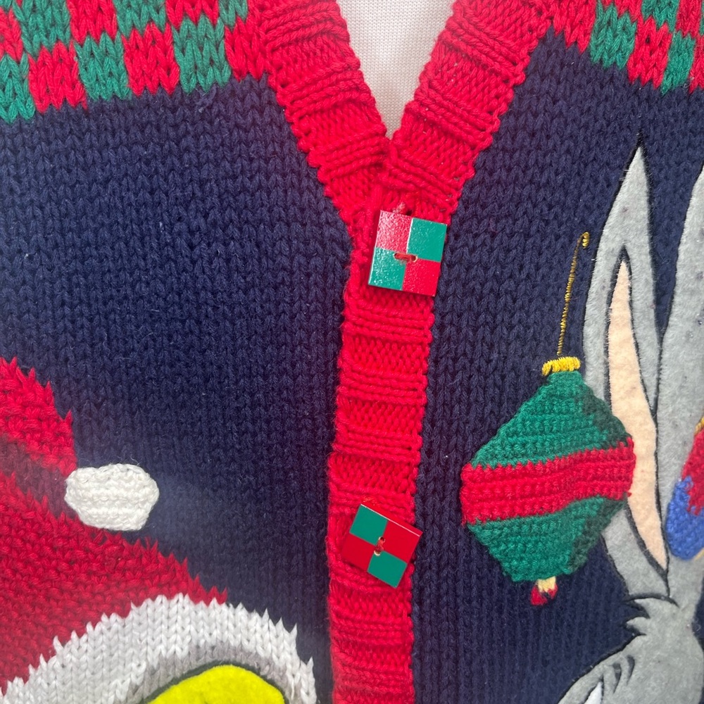 Warner Bros. Red and Green Cardigan Sweater - Picture 4 of 7